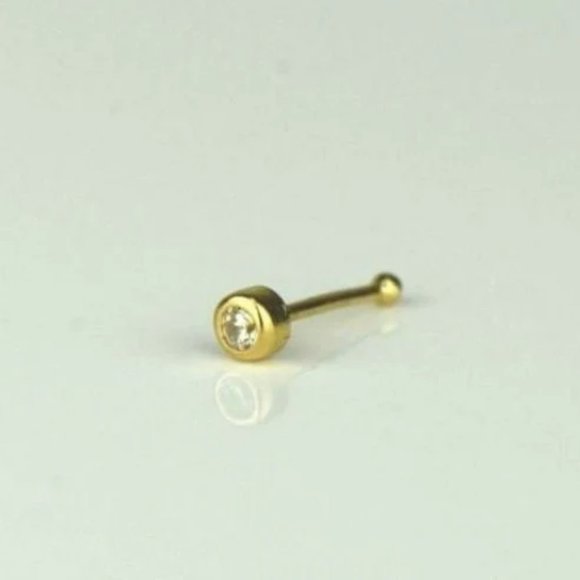 14k Solid Gold CZ Round Bezel Nose Piercing Stud for Women's Men's Body … - Picture 4 of 4